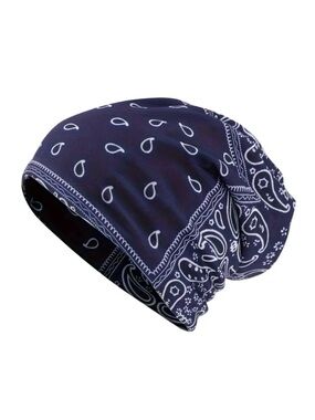 Paisley Print Loose Fit Lined Elastic Slouchy Beanie Hat
